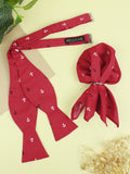 Peluche Anchor Print Red Open Bow Tie & Pocket Square Set for Men