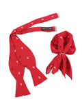 Peluche Anchor Print Red Open Bow Tie & Pocket Square Set for Men