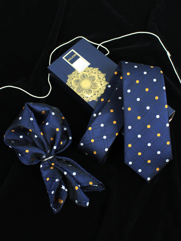 Peluche Dotted Blue Neck Tie Pocket Square Set for Men Buy