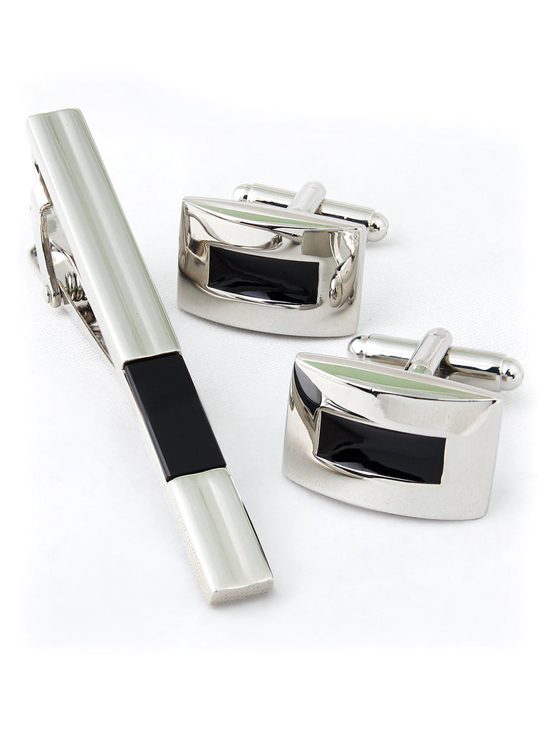 Peluche Classic Black Cufflinks and Tie Pin Set