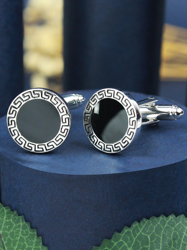 Peluche Greek Key Silver Cufflinks - Main Image