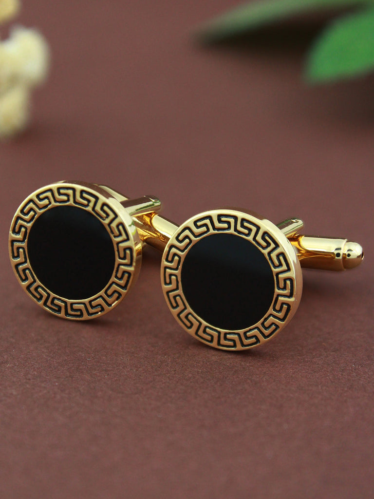 Peluche Greek Key Golden Cufflinks - Main Image