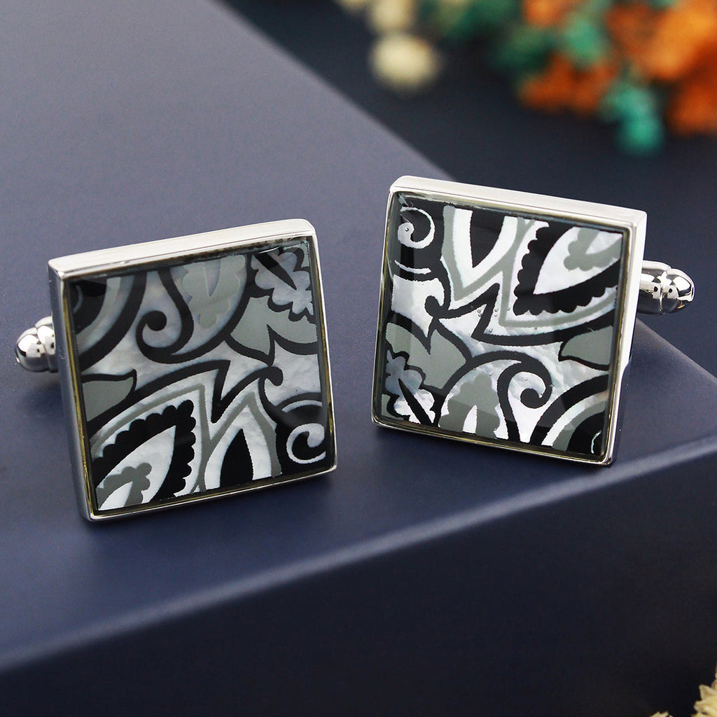 Buy Boteh Art Grey Mother Of Pearl Cufflinks Online Buy Cufflinks Online Peluche.in