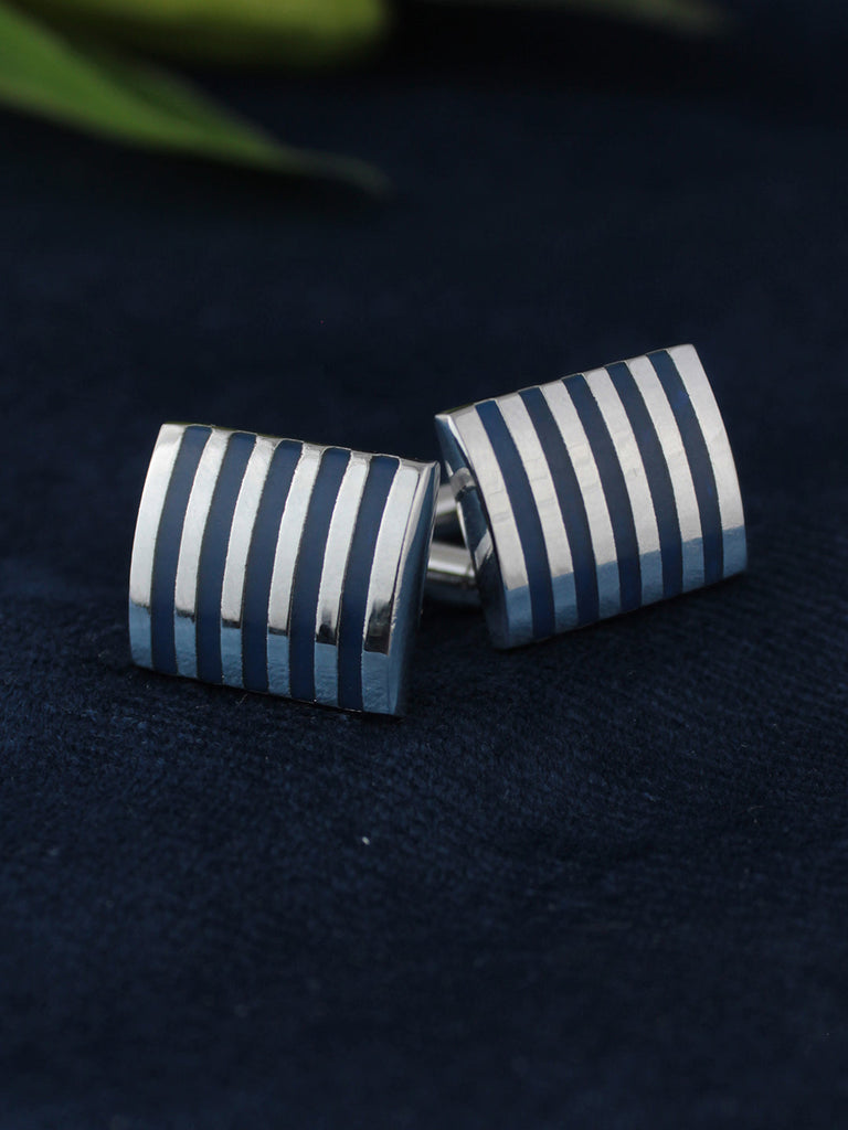 Kavove The Stripe Treasure Blue Silver Cufflink For Men Buy
