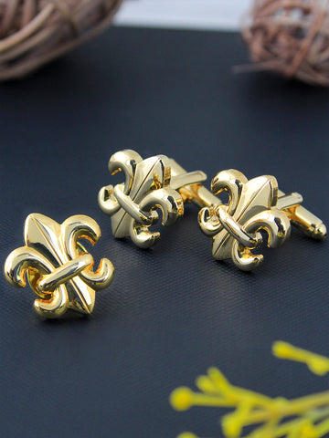 Peluche Golden Orchid Cufflink and Lapel Pin Set