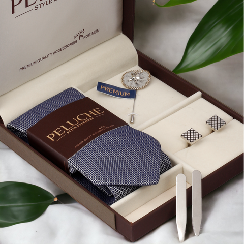 Voguish Gift Box Includes 1 Neck Tie, 1 Brooch, 1 Pair of Cufflinks and 1 Pair of Collar Stays for Men | Genuine Branded Product from Peluche.in