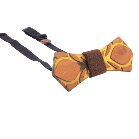 Peluche Handcrafted Design Yellow Wooden Bow Tie For Men