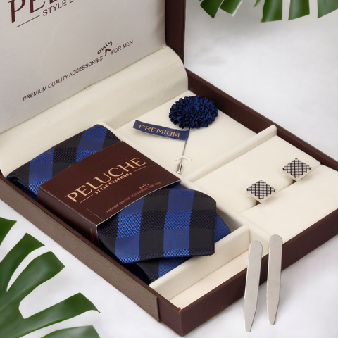 Fine Gift Box Includes 1 Neck Tie, 1 Brooch, 1 Pair of Cufflinks and 1 Pair of Collar Stays for Men | Genuine Branded Product from Peluche.in