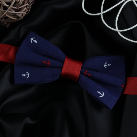 Peluche Anchor Print Blue Bow Tie For Men