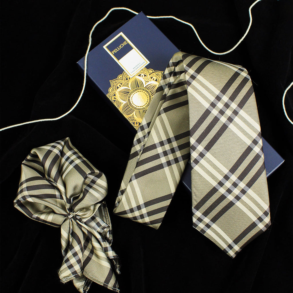 Peluche The Gentleman Beige Neck Tie Pocket Square Set for Men Buy Neck Ties Pocket Squares Combo Sets online www.Peluche.in