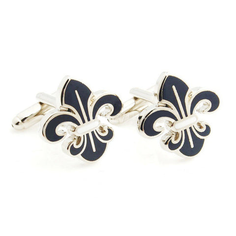 Peluche - Beautifully Crafted Orchid - Dark Blue, Silver - Cufflinks - Brass, Enamel