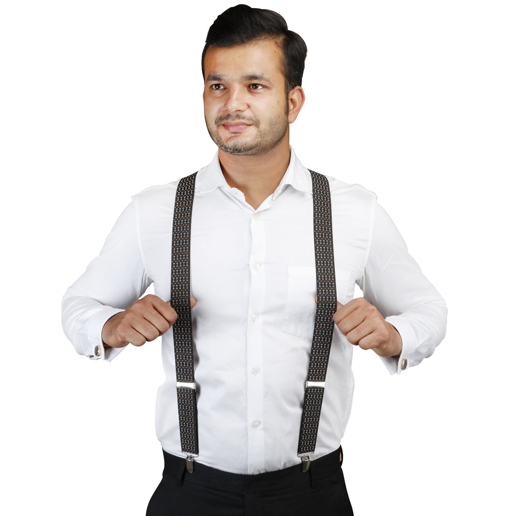 Buy Dotted Fashion Black, White and Brown Colored Elastic Suspenders for  Men