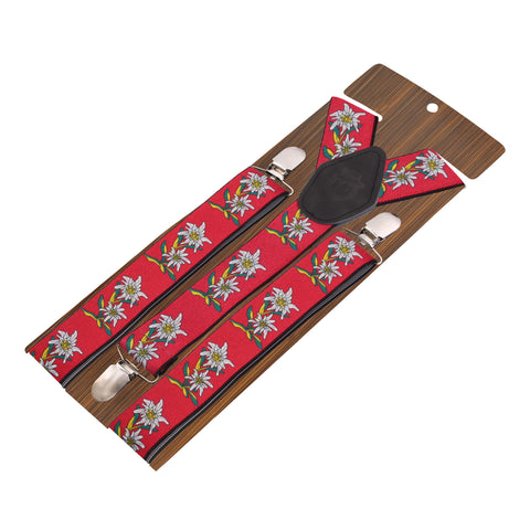 Floral Fun Red Coloured 3cm Strap Width Suspender For Men | Genuine Branded Product Elastic