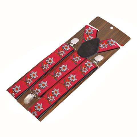 Peluche Floral Print Red Suspender for Men