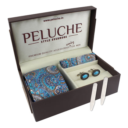 Cufflink, Neck Tie, Pocket Square and Collar Stays Gift Set for men