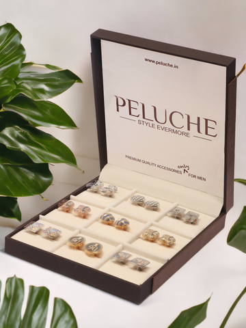 Peluche Brown Wooden Finish Cufflink Storage Box