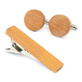 Peluche Smooth Beige Cherry Wood Cufflink and TiePin Set