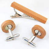 Peluche Smooth Beige Cherry Wood Cufflink and TiePin Set