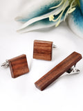 Peluche Natural Walnut Wood Cufflinks and Tiepin Set