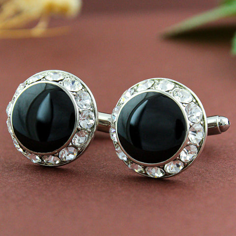 Peluche - Black Beauty - Black, Silver - Cufflinks - Brass, Enamel, Stone