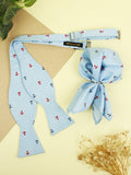 Peluche Anchor Print Sky blue Open Bow Tie & Pocket Square Set for Men