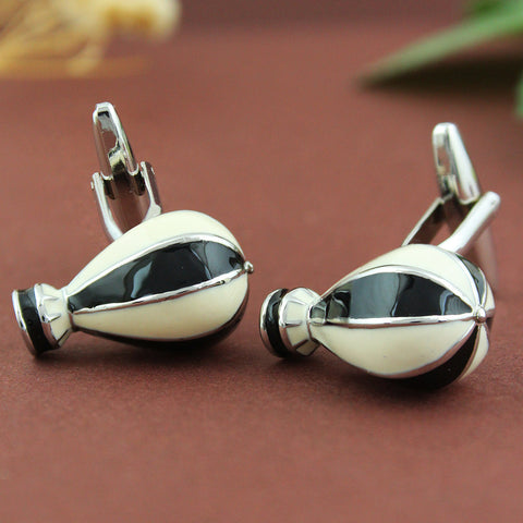 Peluche Hot Air Balloon - Black and White Cufflinks Brass, Enamel