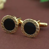 Peluche Greek Key - Golden Cufflinks Brass, Enamel