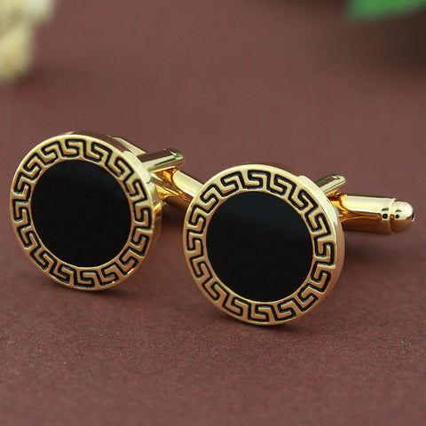 Peluche Greek Key - Golden Cufflinks Brass, Enamel