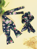 Peluche Floral Print Blue Open Bow Tie & Pocket Square Set for Men