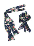 Peluche Floral Print Blue Open Bow Tie & Pocket Square Set for Men