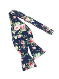 Peluche Floral Print Blue Open Bow Tie & Pocket Square Set for Men