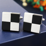 Peluche Checks - Black Cufflinks Brass, Stone Studded, Culture Stone, Black Onyx Stone