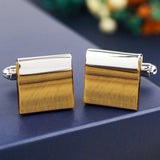 Peluche Cuadrado - Tiger's Eye - Cufflinks Brass, Semi Precious, Stone Studded, Natural Certified Stone, Tiger's Eye Stone