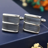 Peluche Slinky - Charcoal Grey Cufflinks Brass, Stone Studded, Culture Stone, Cat's Eye Stone