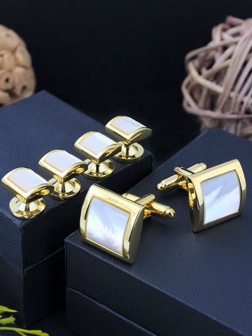 Peluche Golden MOP Studded Cufflink and Shirt Studs