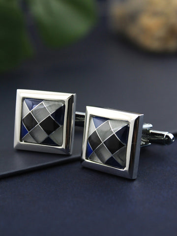 Peluche Asymmetric ChequeRed MOP Cufflinks