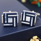 Peluche Stone Fusion Art - Blue Cufflinks Brass, Semi Precious, Stone Studded, Natural Certified Stone, White Mother of Pearl (MOP), Synthetic Blue Stone,