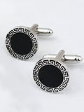 Peluche Greek Key Silver Cufflinks and Tie Pin Set