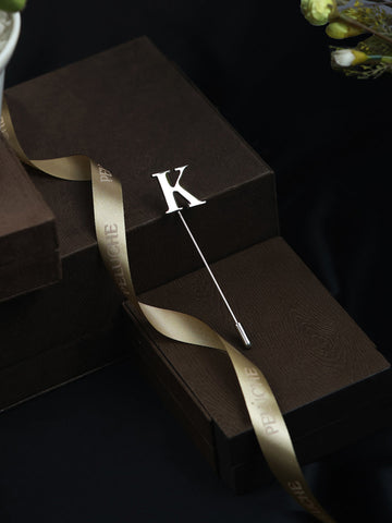 Peluche Alphabet 'K' Silver Lapel Pin for Men