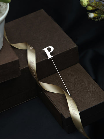 Peluche Alphabet 'P' Silver Lapel Pin for Men