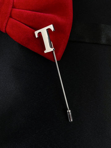 Peluche Alphabet 'T' Silver Lapel Pin for Men