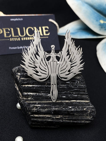 Peluche Sword Wings Silver Stainless Steel Brooch For Men