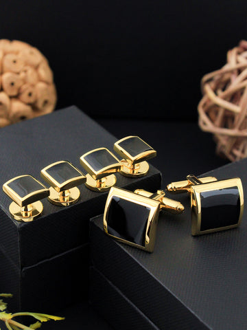 Peluche Black Crystal Studded & Shirt Studs Set Stud Set