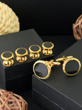 Peluche Golden and Black Crystal Studded & Shirt Studs Set