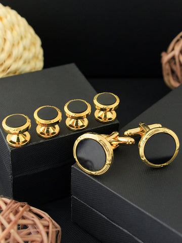 Peluche Golden and Black Crystal Studded & Shirt Studs Set