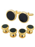 Peluche Golden and Black Crystal Studded & Shirt Studs Set