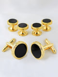 Peluche Golden and Black Crystal Studded & Shirt Studs Set