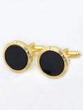 Peluche Golden and Black Crystal Studded & Shirt Studs Set
