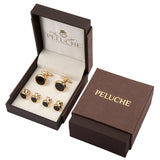Peluche Golden and Black Crystal Studded & Shirt Studs Set