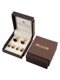 Peluche Golden and Black Crystal Studded & Shirt Studs Set